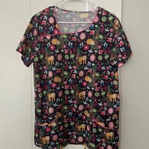 Woman’s Floral Animal Print Scrub Top